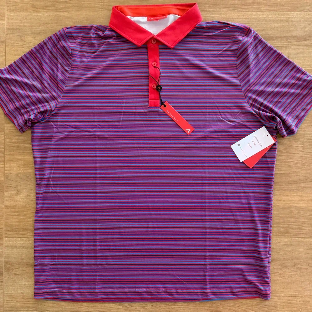 REDVANLY Mens XXL Archer Polo Shirt‎ Rio Striped Short Sleeve Active Wear NWT